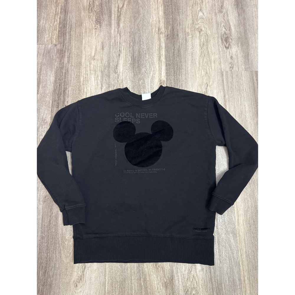 ZARA Disney Mickey Mouse Cool Never Sleeps Sweatshirt Black Woman's Size Small